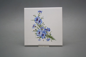 Fliese 15x15cm Kornblumen weiß glänzend