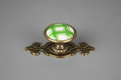 Porzellanknopf Bohemia 35mm mit Rosette Karostoff grün AM č.1