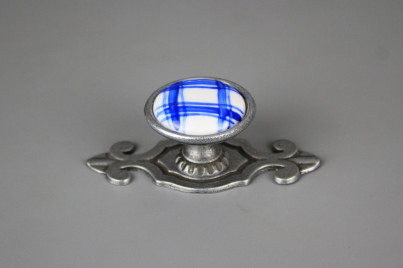 Porzellanknopf Bohemia 35mm mit Rosette Karostoff azurblau FM č.1