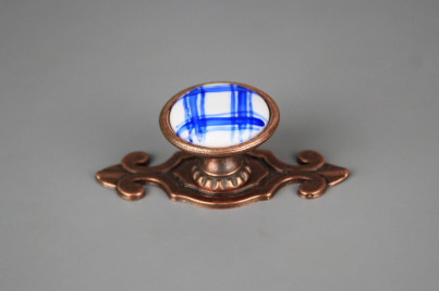 Porzellanknopf Bohemia 35mm mit Rosette Karostoff azurblau CU č.1